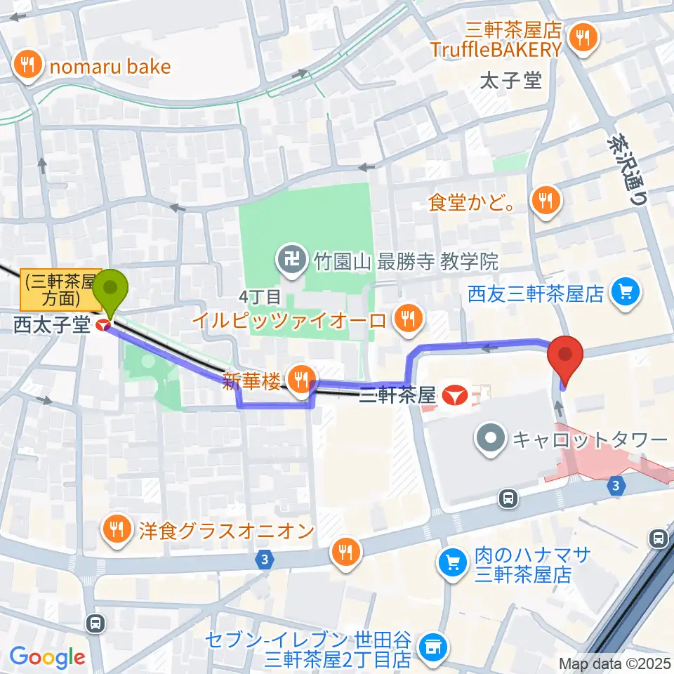 西太子堂駅からサロン・テッセラへのルートマップ地図