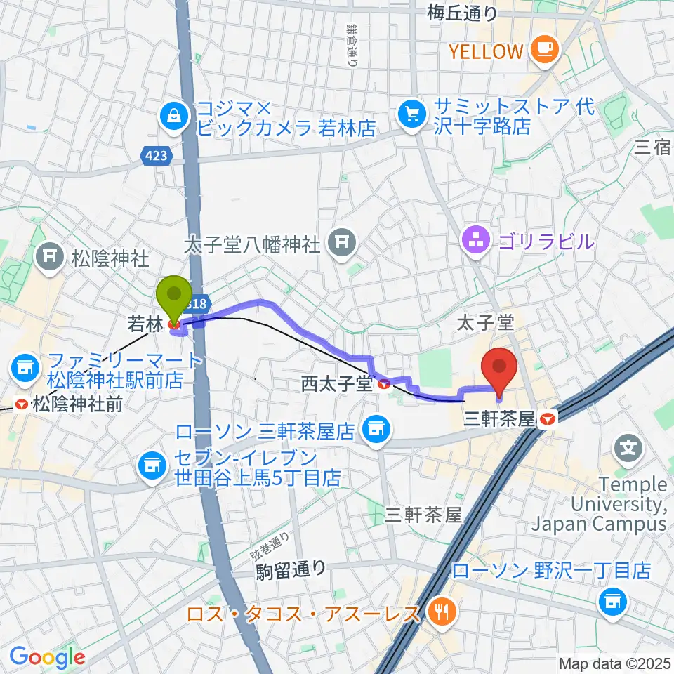 若林駅からサロン・テッセラへのルートマップ地図