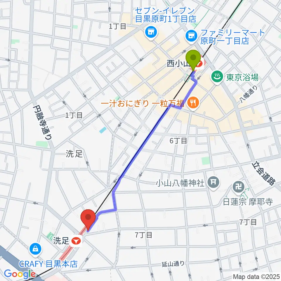 西小山駅からプリモ芸術工房へのルートマップ地図
