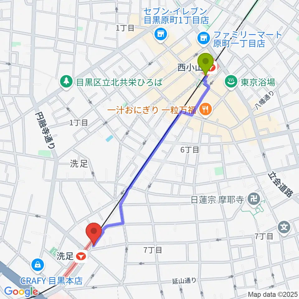 西小山駅からプリモ芸術工房へのルートマップ地図