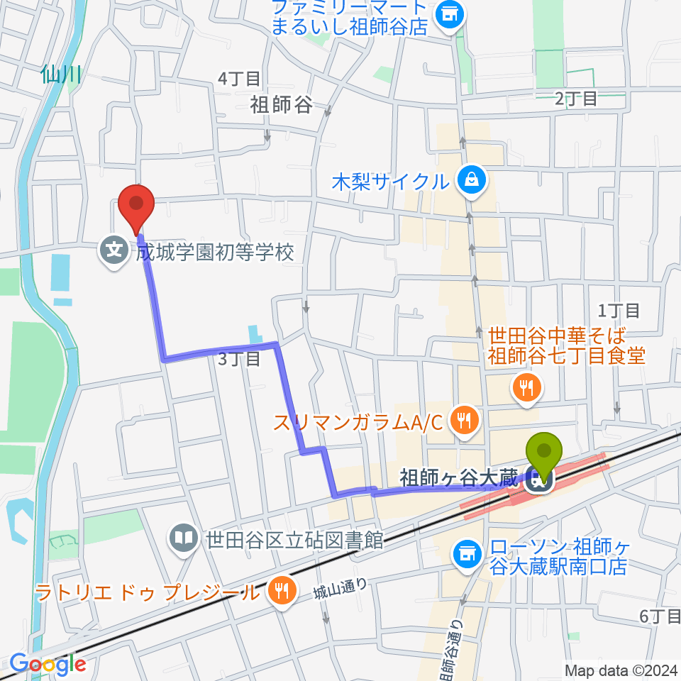 サローネ・フォンタナの最寄駅祖師ヶ谷大蔵駅からの徒歩ルート（約11分）地図