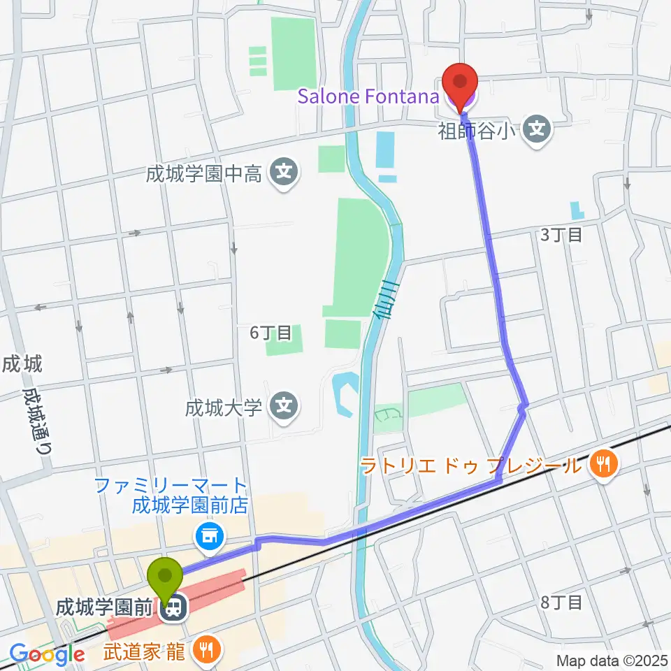 成城学園前駅からサローネ・フォンタナへのルートマップ MDATA