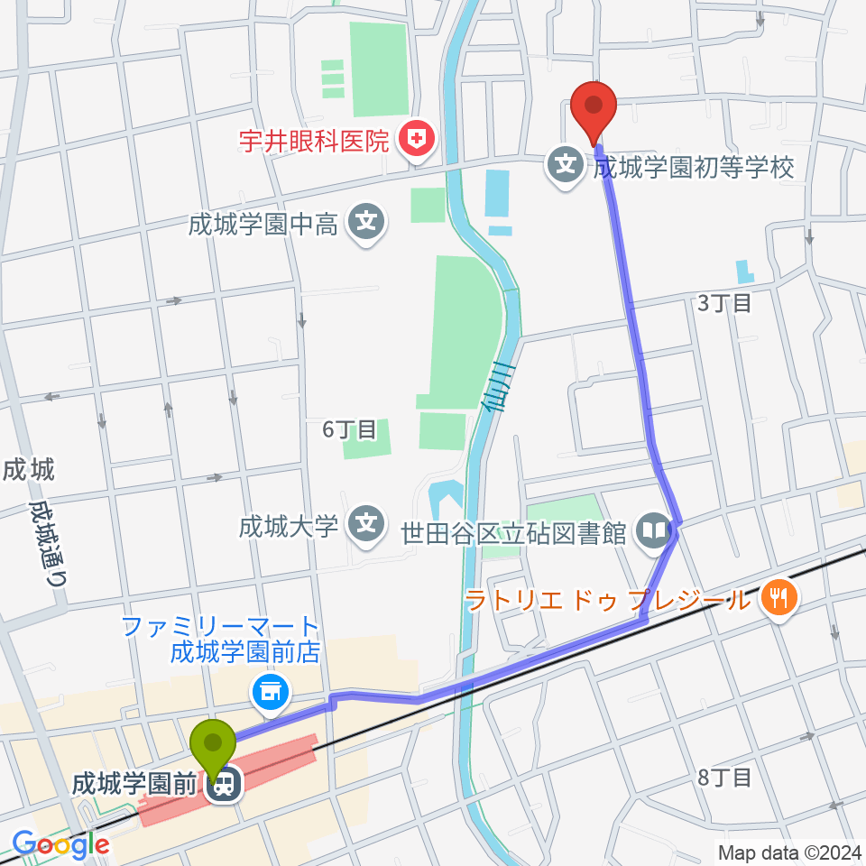 成城学園前駅からサローネ・フォンタナへのルートマップ地図