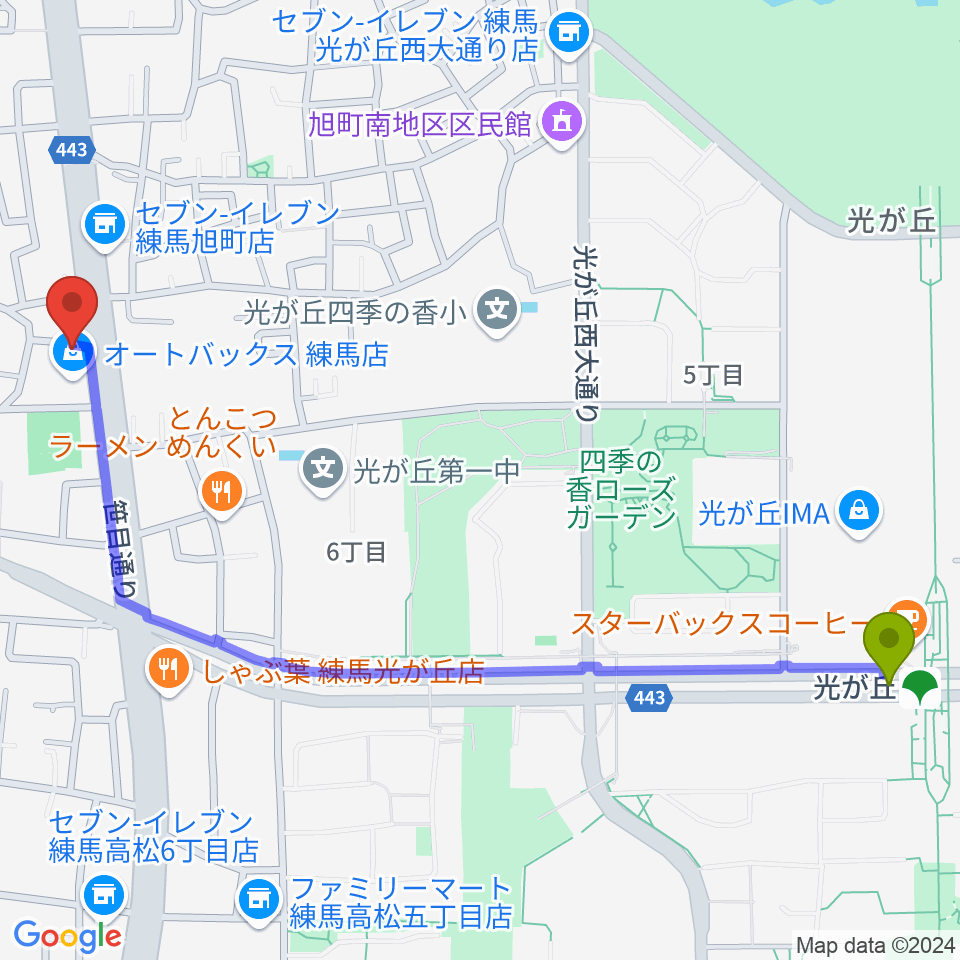 日本ピアノギャラリー ドルチェホールの最寄駅光が丘駅からの徒歩ルート（約14分）地図