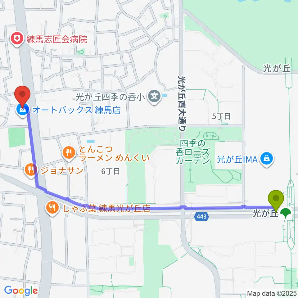 日本ピアノギャラリー ドルチェホールの最寄駅光が丘駅からの徒歩ルート（約14分）地図