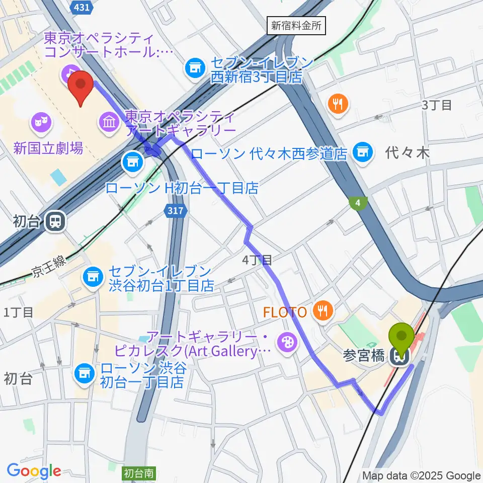 参宮橋駅からNTT ICCへのルートマップ地図