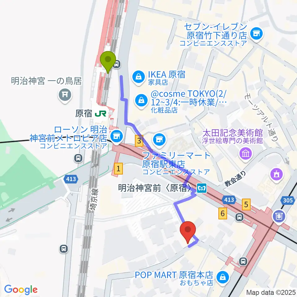 hall 60（ホールソワサント）の最寄駅原宿駅からの徒歩ルート（約5分）地図