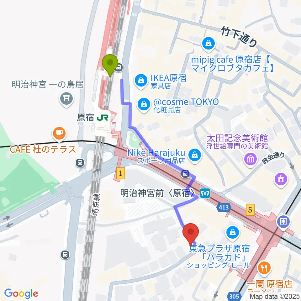 hall 60 ホールソワサントの最寄駅原宿駅からの徒歩ルート（約5分）地図