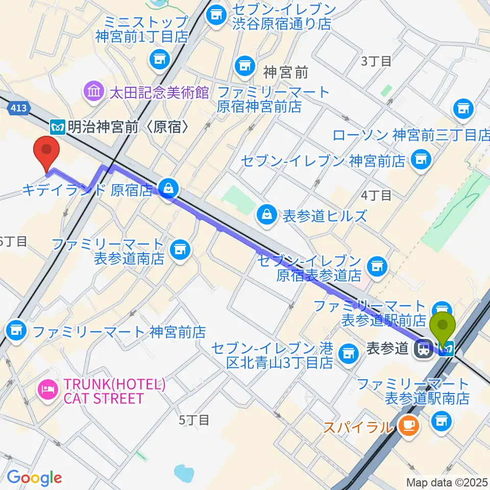 表参道駅からhall 60（ホールソワサント）へのルートマップ地図