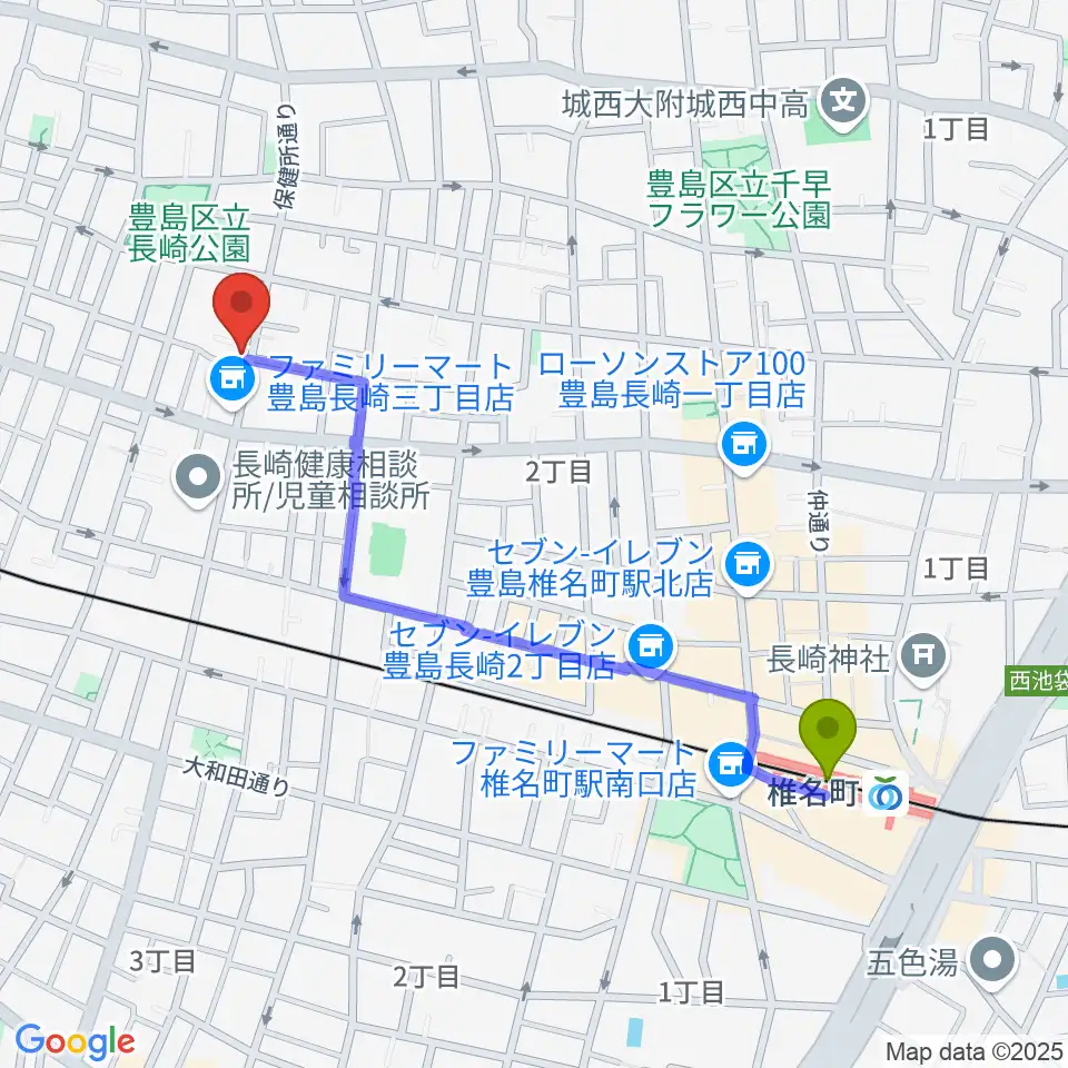 椎名町駅から一音会ミュージックスクールへのルートマップ地図