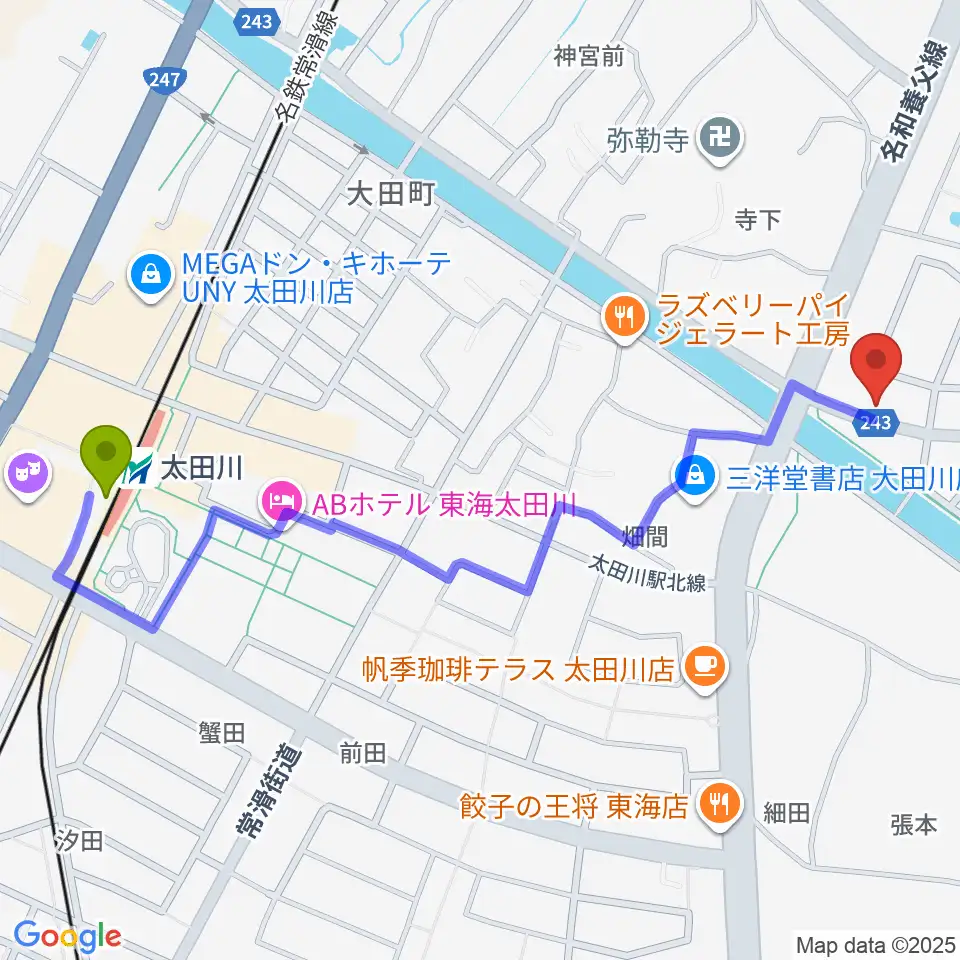 (株)マツイシ楽器店 大田川センターの最寄駅太田川駅からの徒歩ルート（約13分）地図