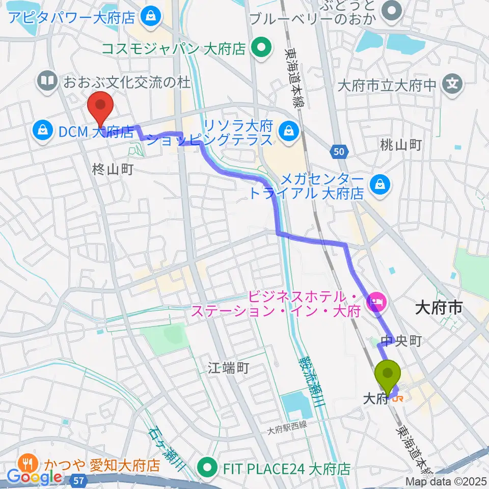 ミュージックガーデン大府の最寄駅大府駅からの徒歩ルート（約25分）地図