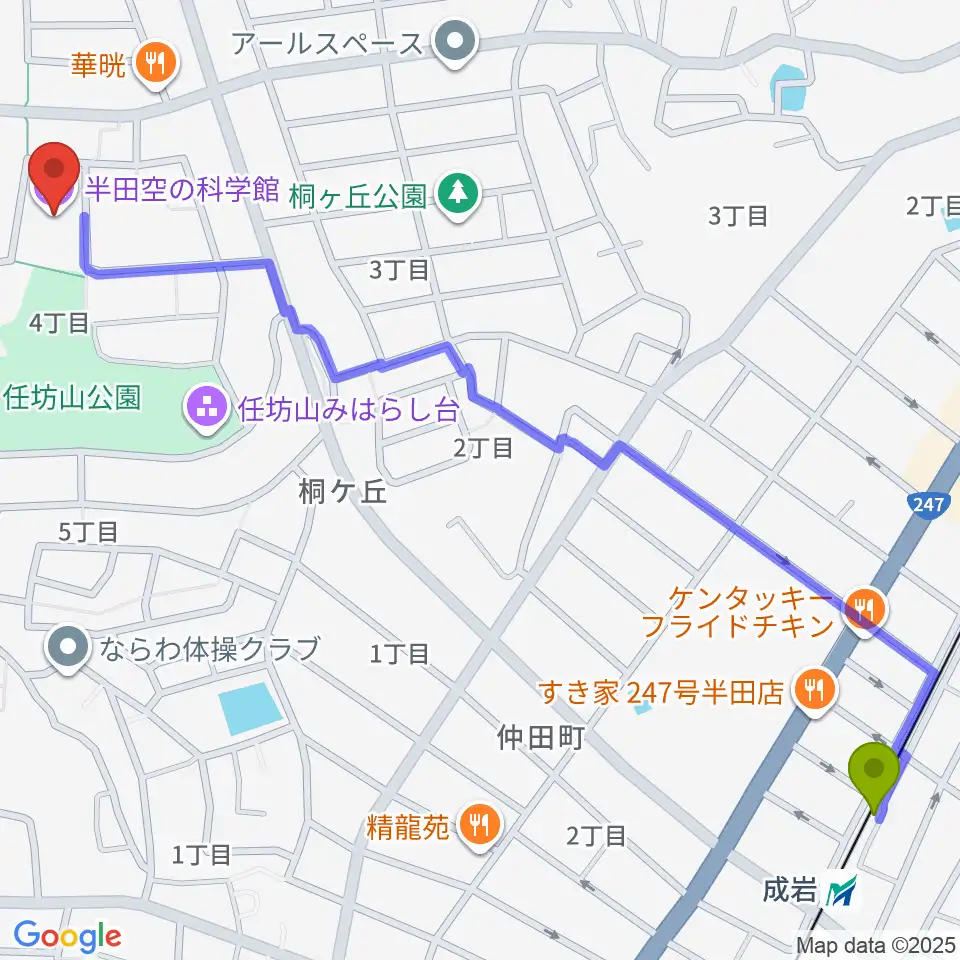 半田空の科学館の最寄駅成岩駅からの徒歩ルート（約17分）地図