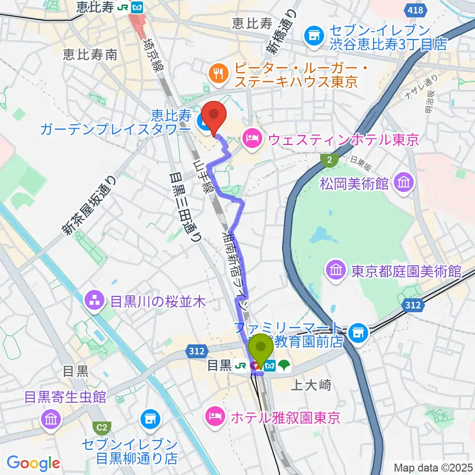 目黒駅からWE LOVE MUSIC Inc.へのルートマップ地図