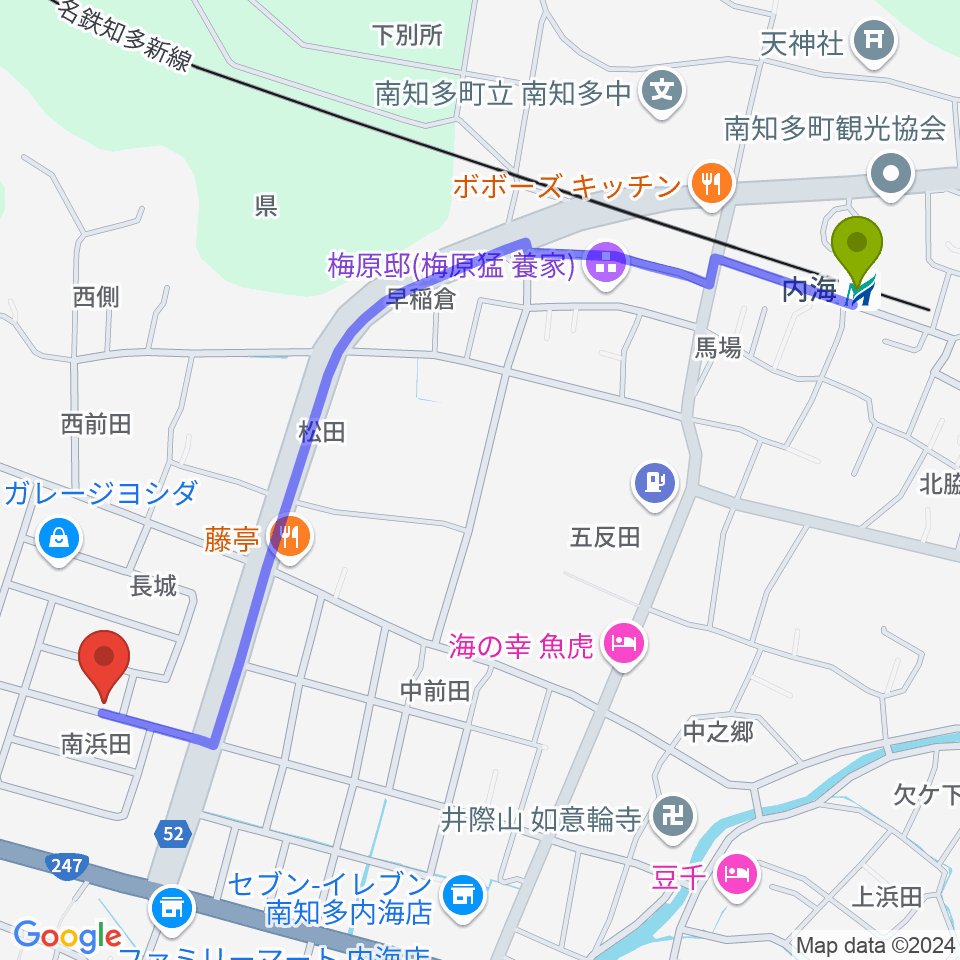 音楽ホール マリティームの最寄駅内海駅からの徒歩ルート（約14分）地図