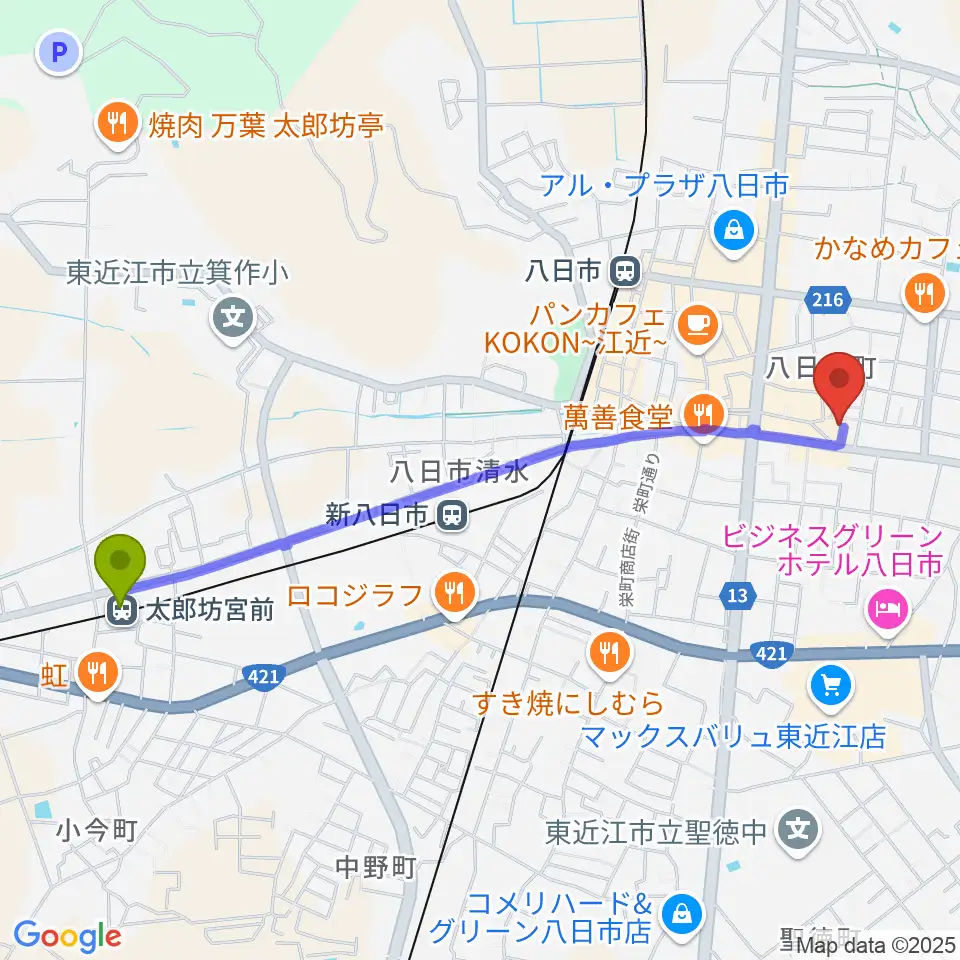 太郎坊宮前駅から太子ホールへのルートマップ地図