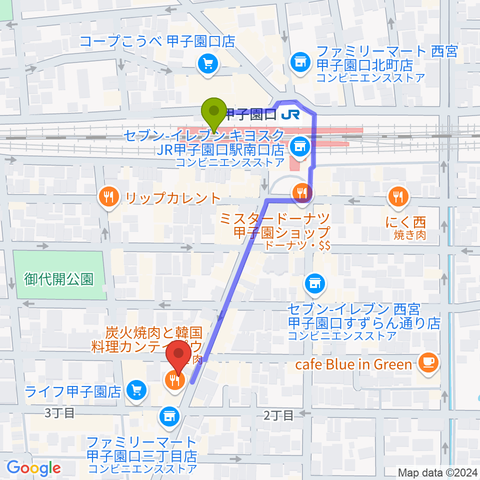 甲子園口アンクルジャムの最寄駅甲子園口駅からの徒歩ルート（約4分）地図