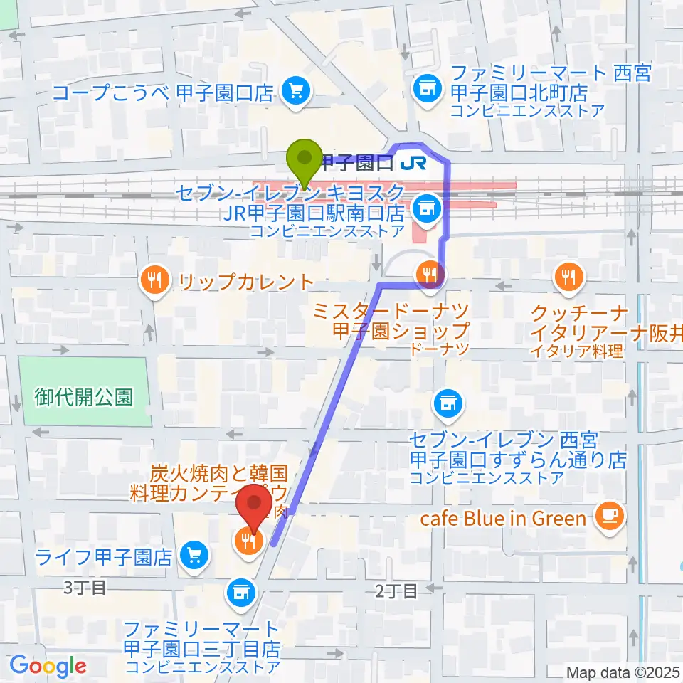 甲子園口アンクルジャムの最寄駅甲子園口駅からの徒歩ルート（約4分）地図