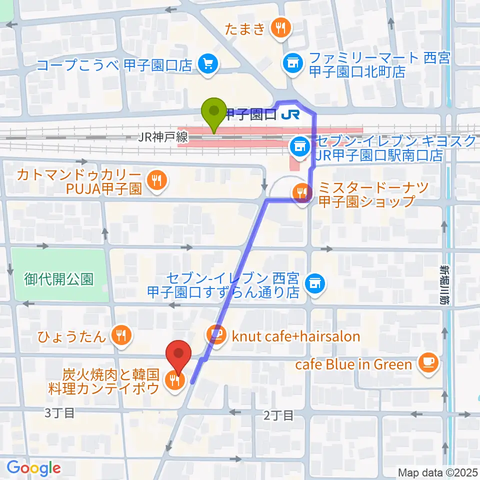 甲子園口アンクルジャムの最寄駅甲子園口駅からの徒歩ルート（約4分）地図