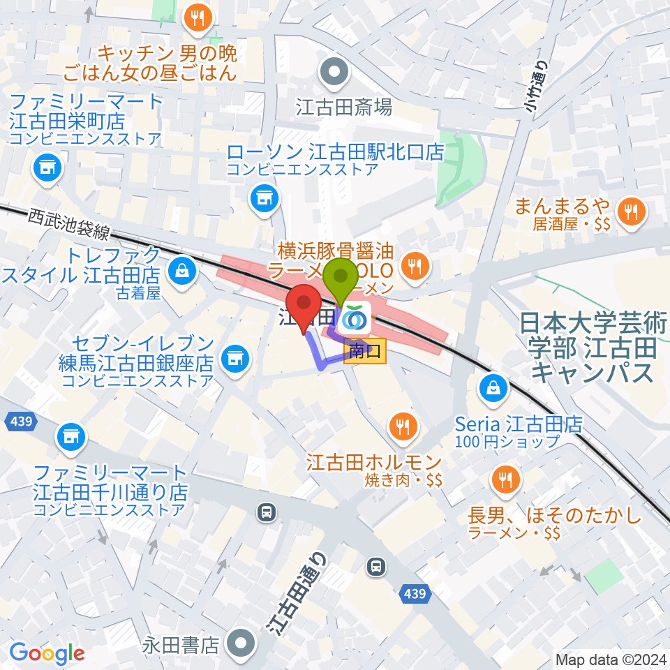 江古田BUDDYの最寄駅江古田駅からの徒歩ルート（約1分）地図