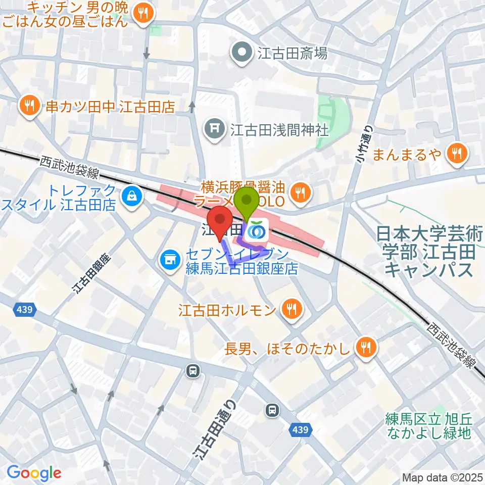 江古田BUDDYの最寄駅江古田駅からの徒歩ルート（約1分）地図