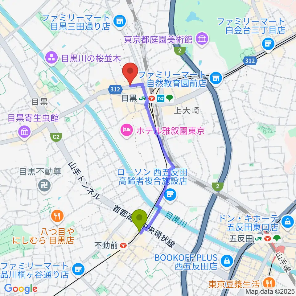 不動前駅からブルースアレイジャパンへのルートマップ地図