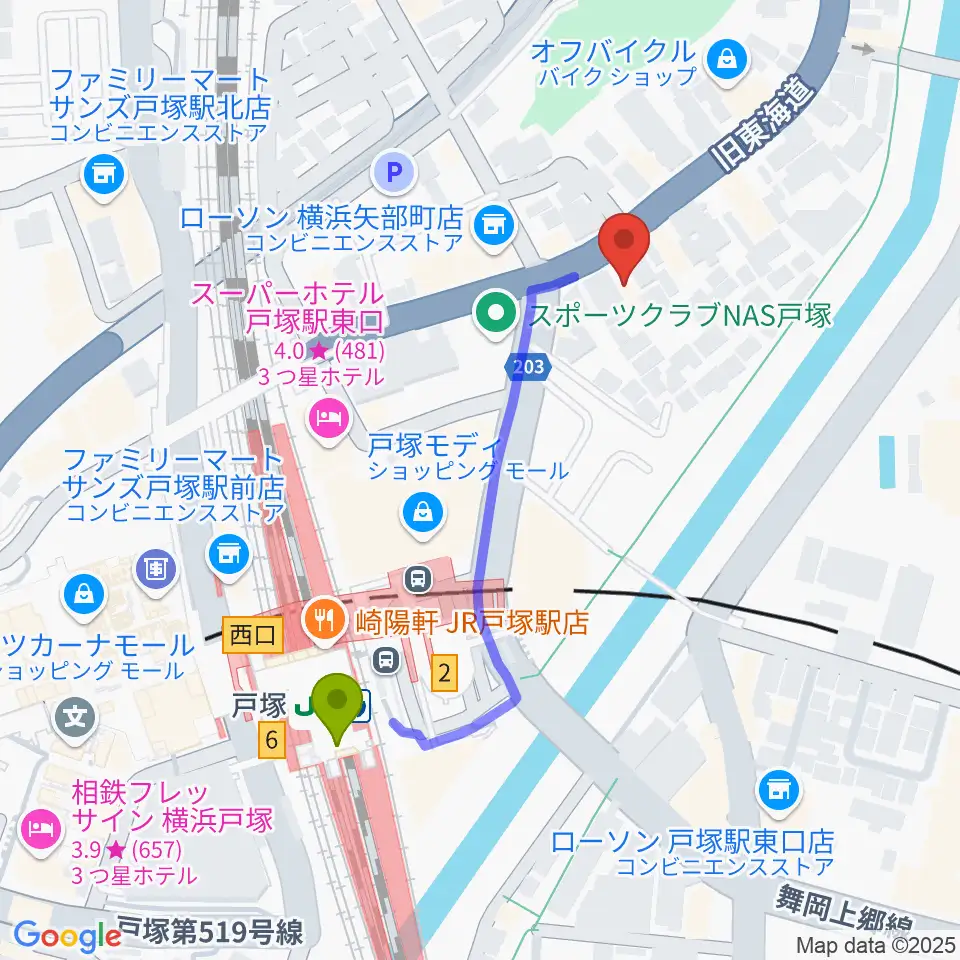 修理屋ぎたべーの最寄駅戸塚駅からの徒歩ルート（約4分）地図