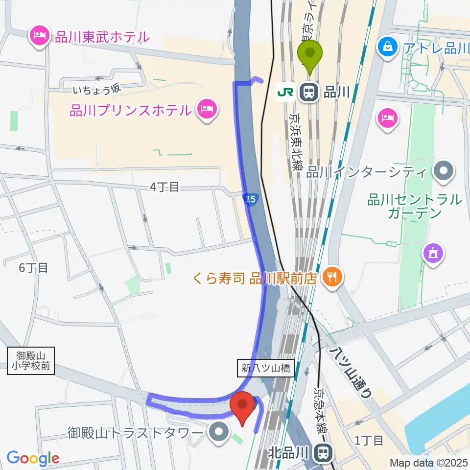 品川駅からキリスト品川教会 グローリア・チャペルへのルートマップ地図