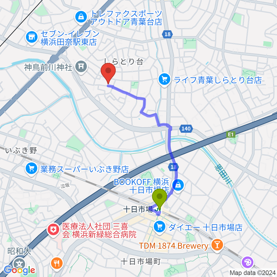 十日市場駅から子供のためのバイオリンレッスン Cocoronへのルートマップ地図