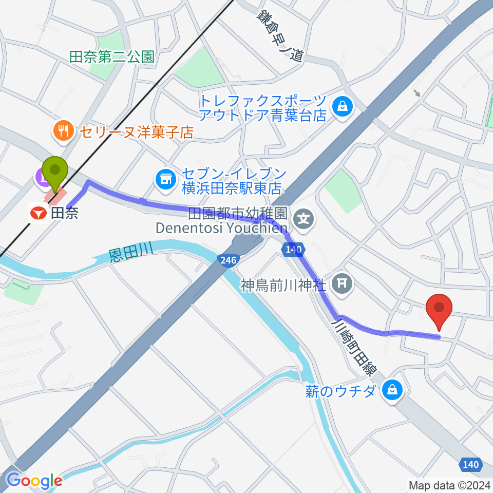 子供のためのバイオリンレッスン Cocoronの最寄駅田奈駅からの徒歩ルート（約13分）地図