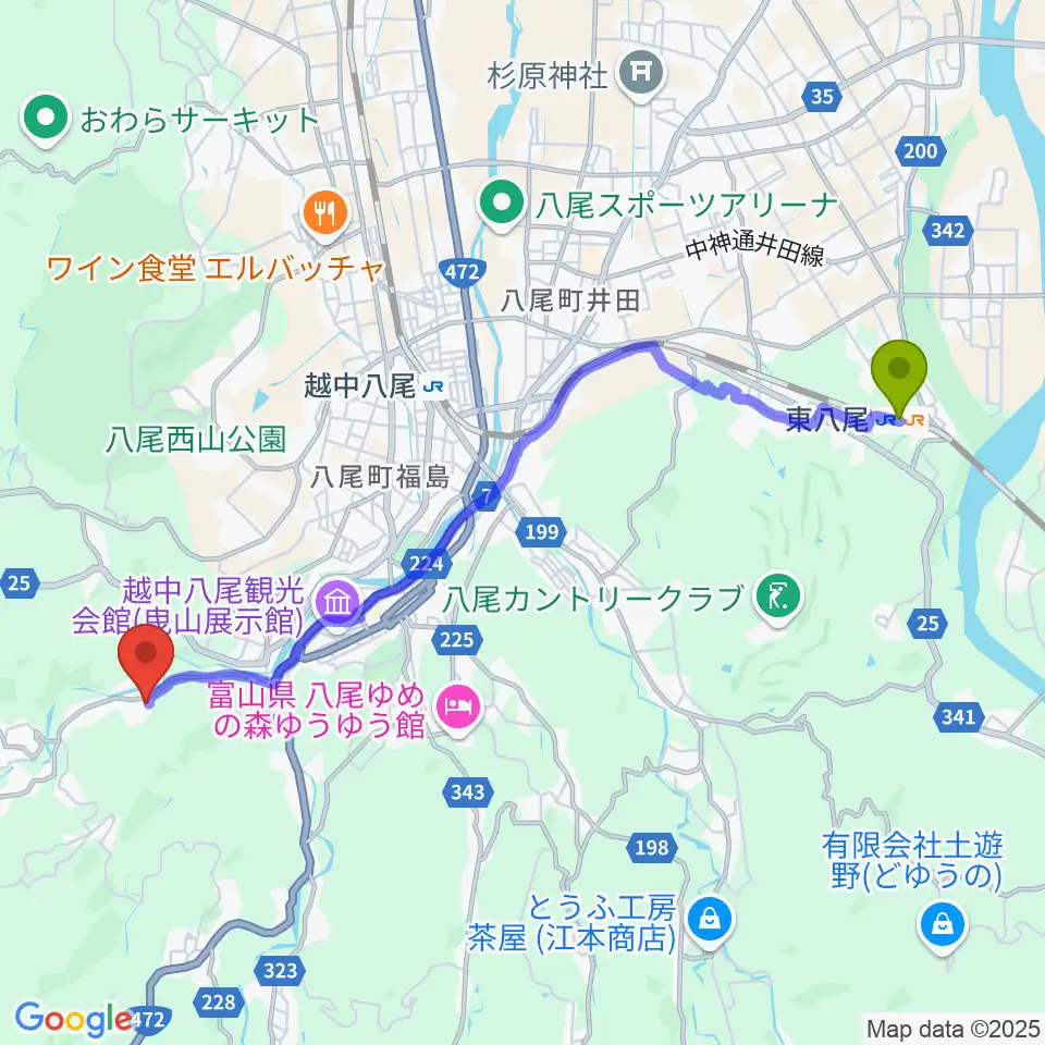 東八尾駅からなかのピアノ教室へのルートマップ地図