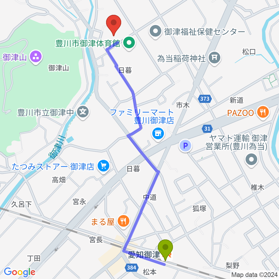 豊川市御津文化会館 ハートフルホールの最寄駅愛知御津駅からの徒歩ルート（約13分）地図