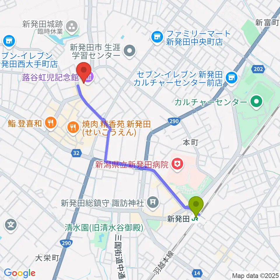 新発田市民文化会館の最寄駅新発田駅からの徒歩ルート（約19分）地図