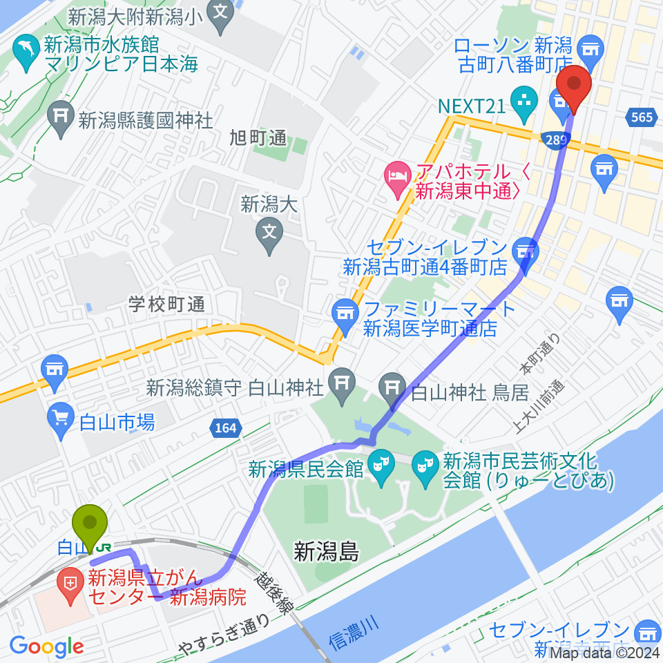 柳都SHOW!CASE!!の最寄駅白山駅からの徒歩ルート（約30分）地図