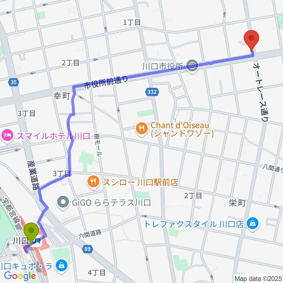 川口駅からさいとう音楽教室へのルートマップ地図