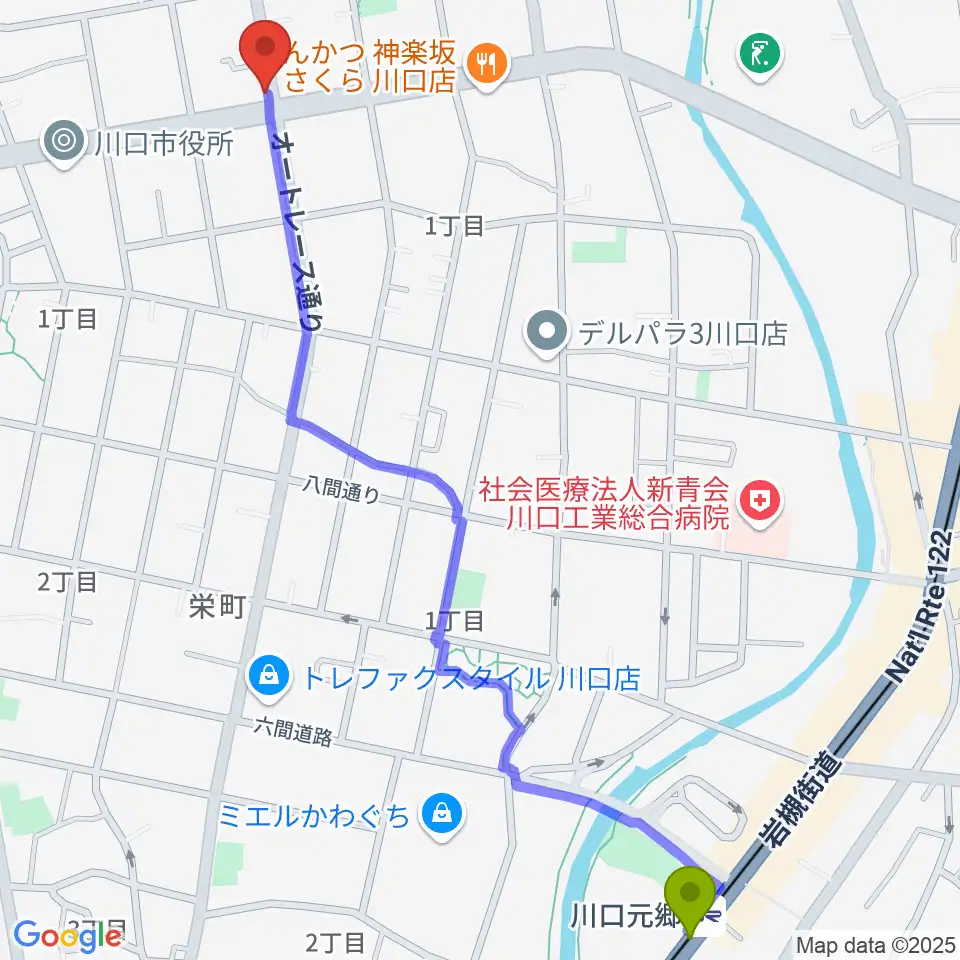 さいとう音楽教室の最寄駅川口元郷駅からの徒歩ルート（約15分）地図