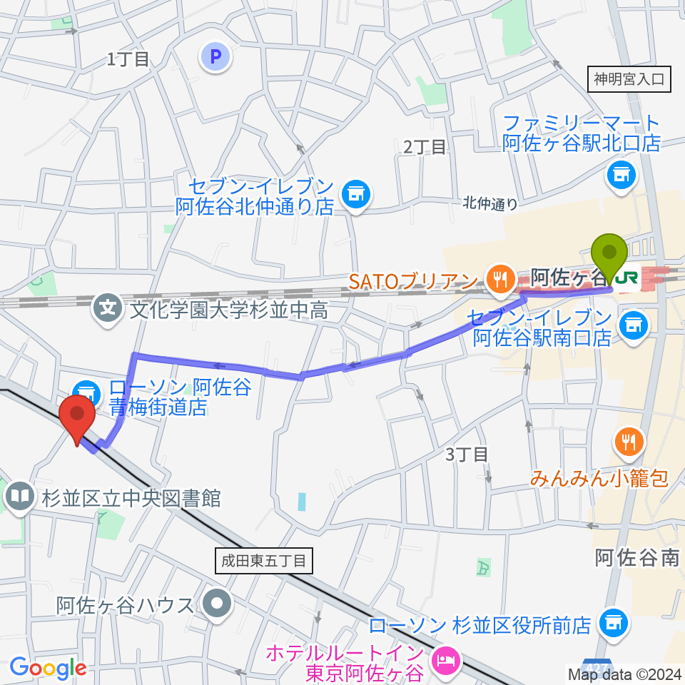 阿佐ケ谷駅から荻窪 かふぇ＆ほーる with遊へのルートマップ地図