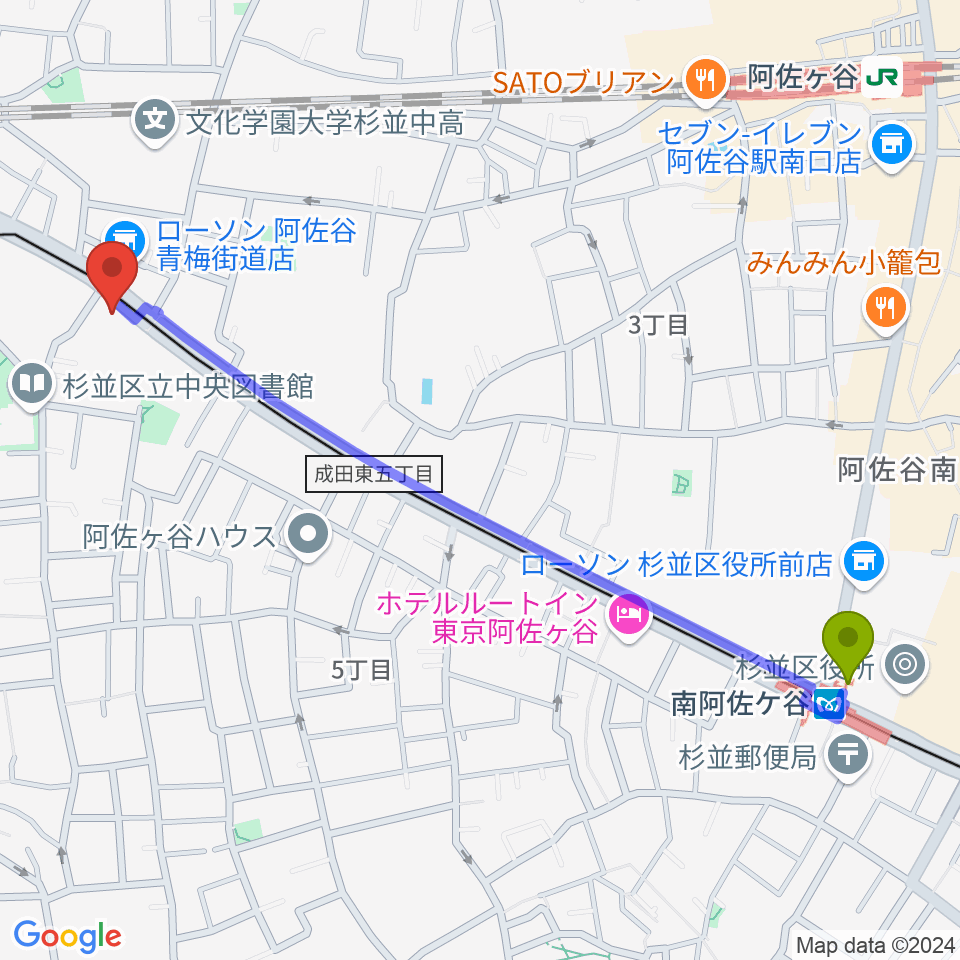 南阿佐ケ谷駅から荻窪 かふぇ＆ほーる with遊へのルートマップ地図