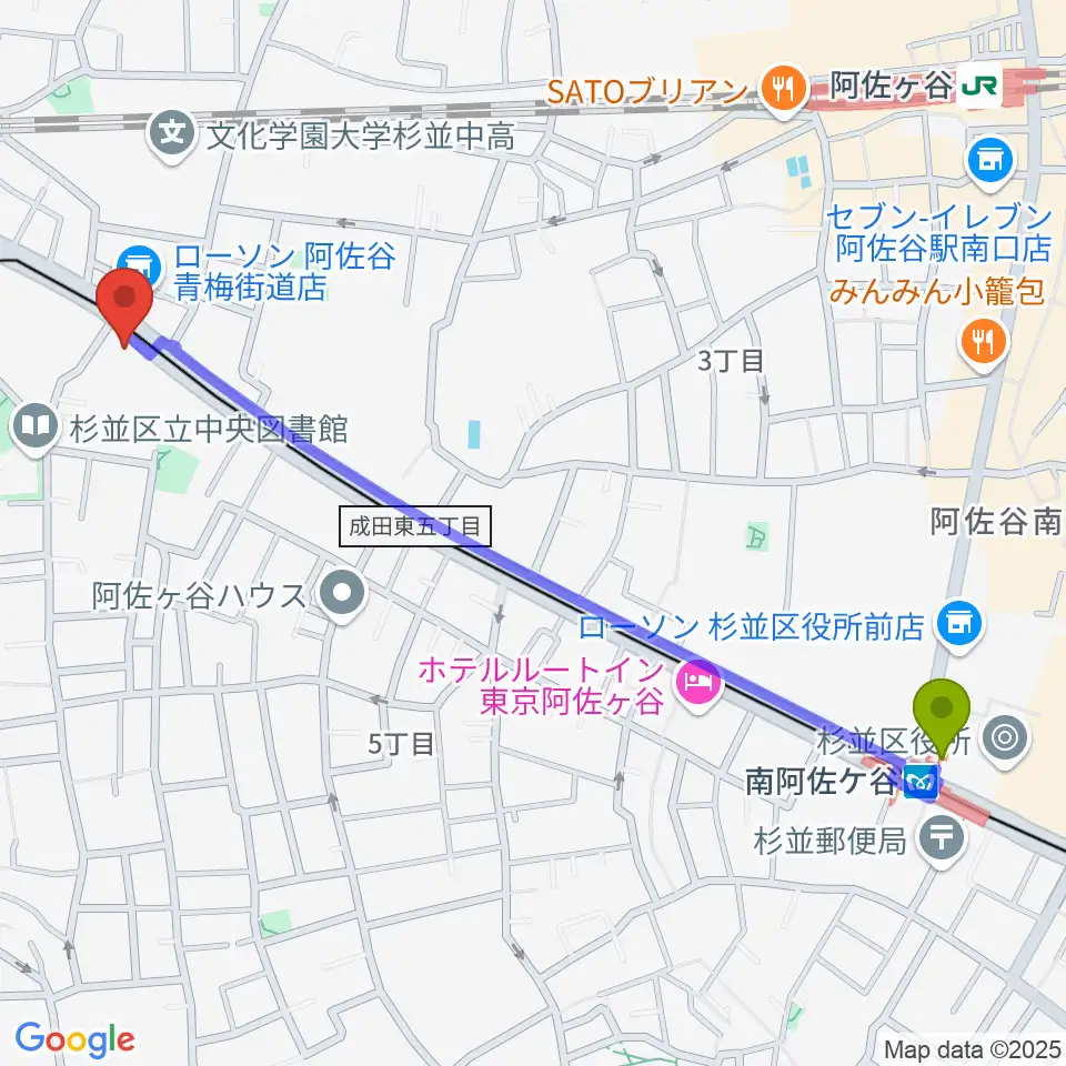 南阿佐ケ谷駅から荻窪 かふぇ＆ほーる with遊へのルートマップ地図