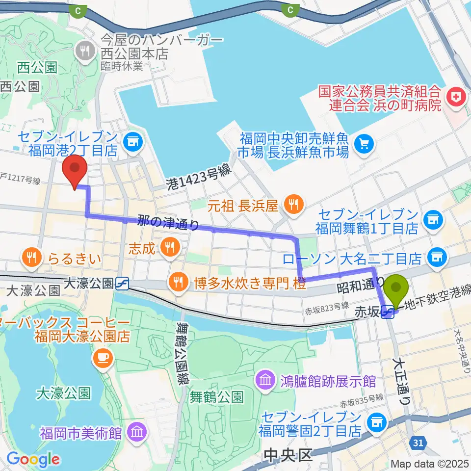 赤坂駅からミュージックスクール・クランチへのルートマップ地図
