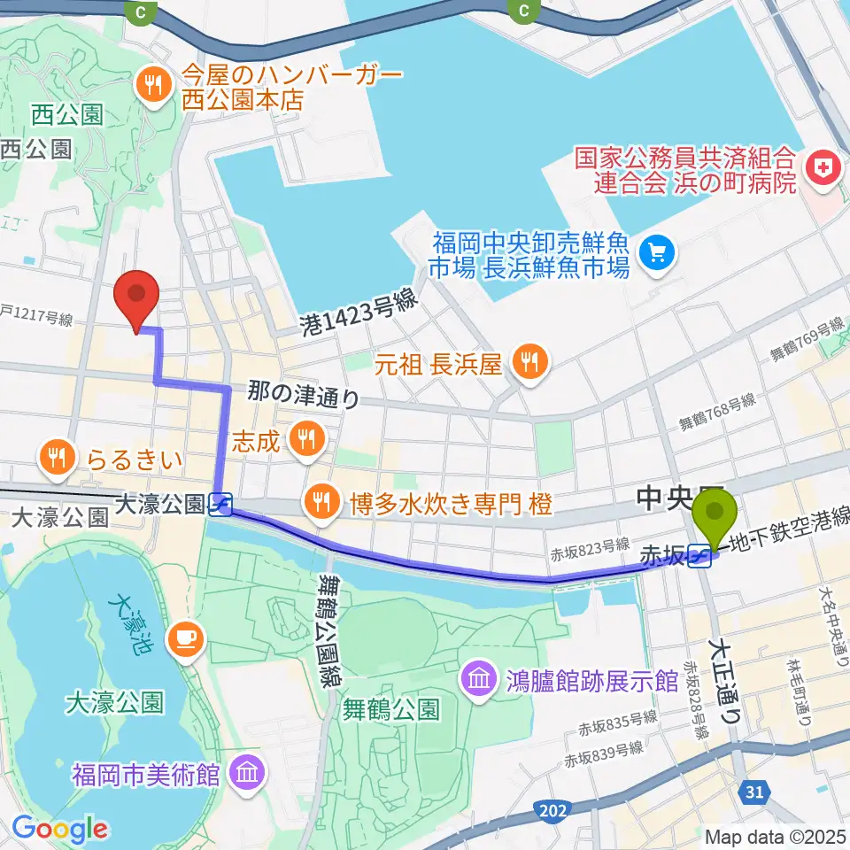 赤坂駅からミュージックスクール・クランチへのルートマップ地図