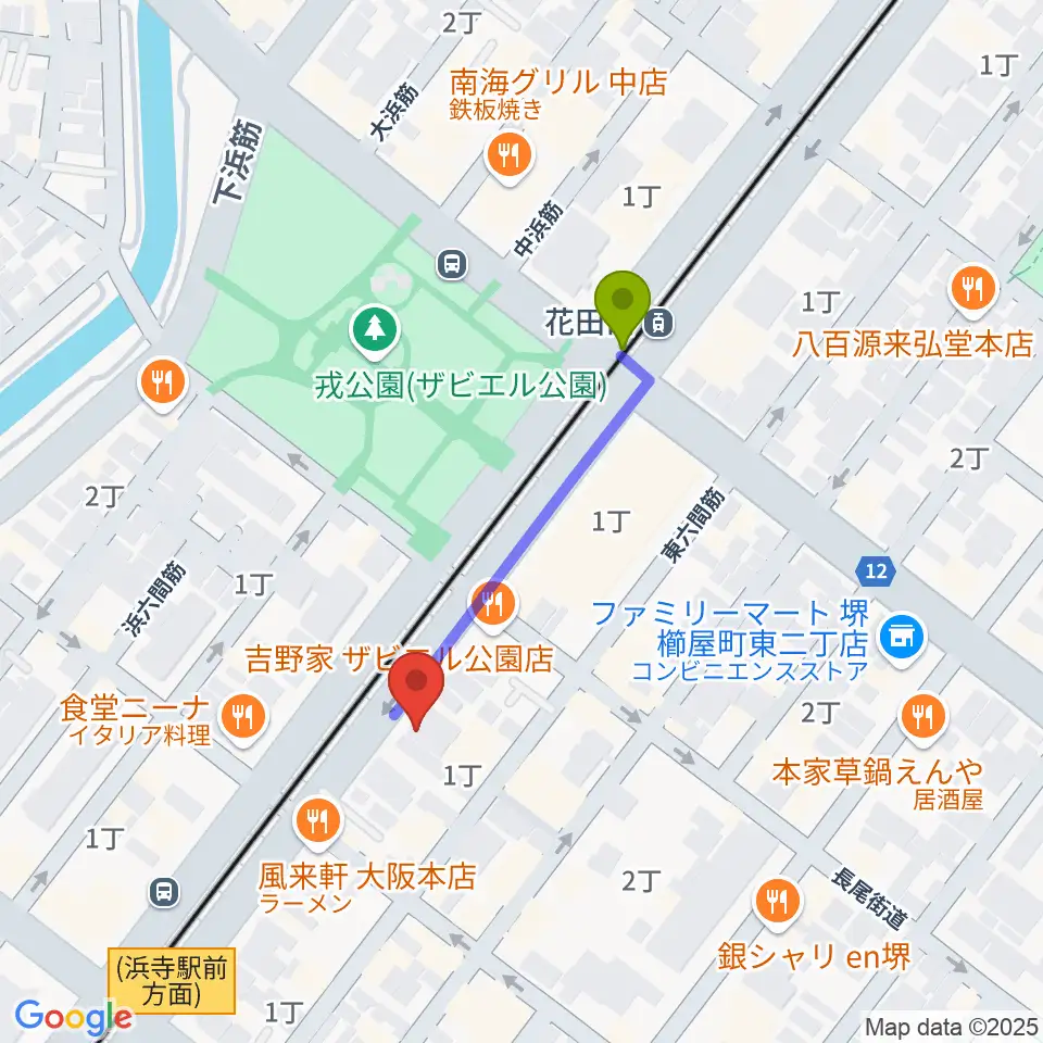 花田口駅からHOUSE of JAZZへのルートマップ地図