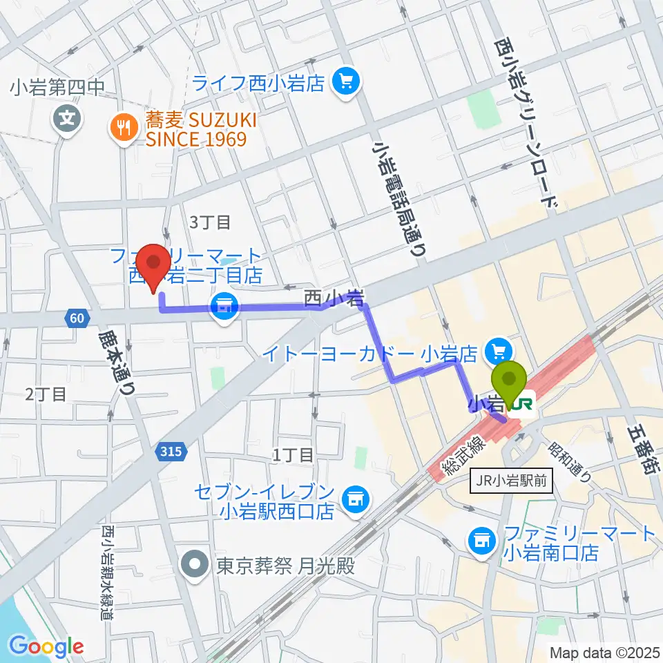 Attractive Sound Labの最寄駅小岩駅からの徒歩ルート（約9分）地図