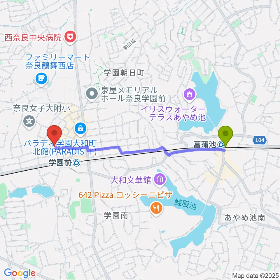 菖蒲池駅からアートサロン空へのルートマップ地図