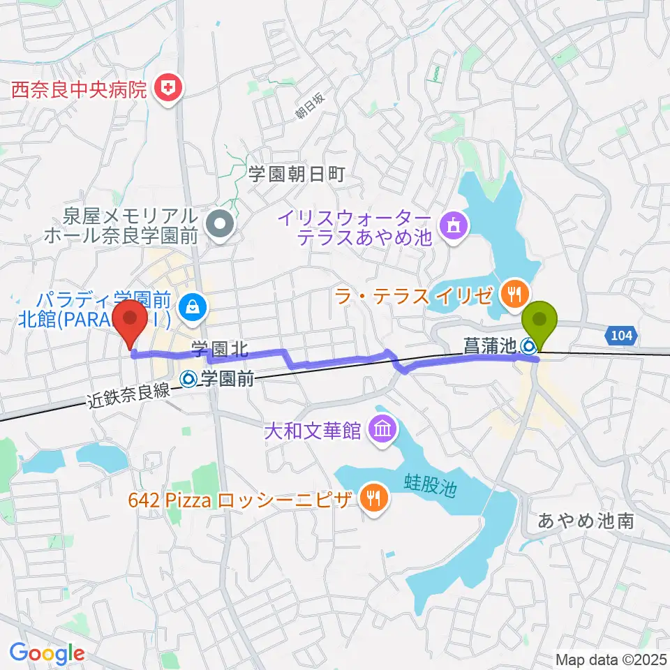 菖蒲池駅からアートサロン空へのルートマップ地図