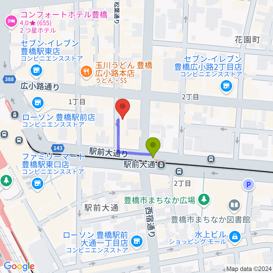 トンクボーカルスクールの最寄駅駅前大通駅からの徒歩ルート（約1分）地図