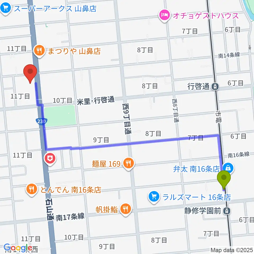 静修学園前駅からピアノプラザセイヤスターツへのルートマップ地図