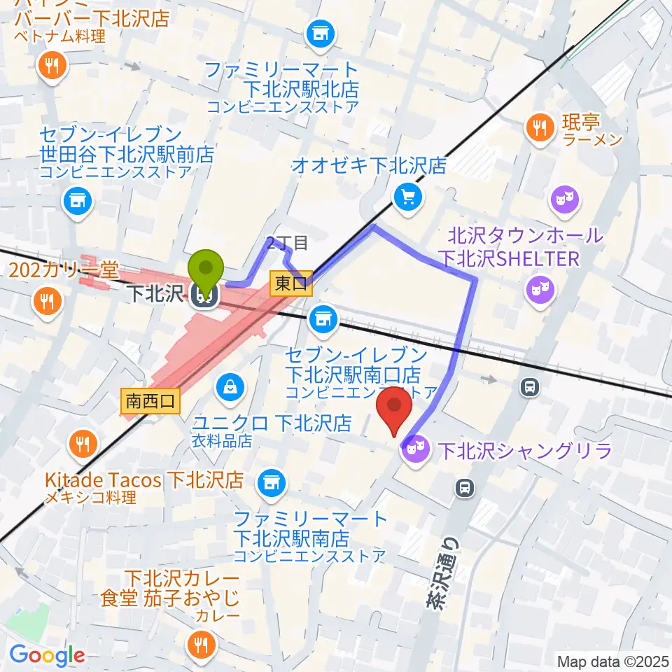 フラッシュ・ディスク・ランチの最寄駅下北沢駅からの徒歩ルート（約3分）地図