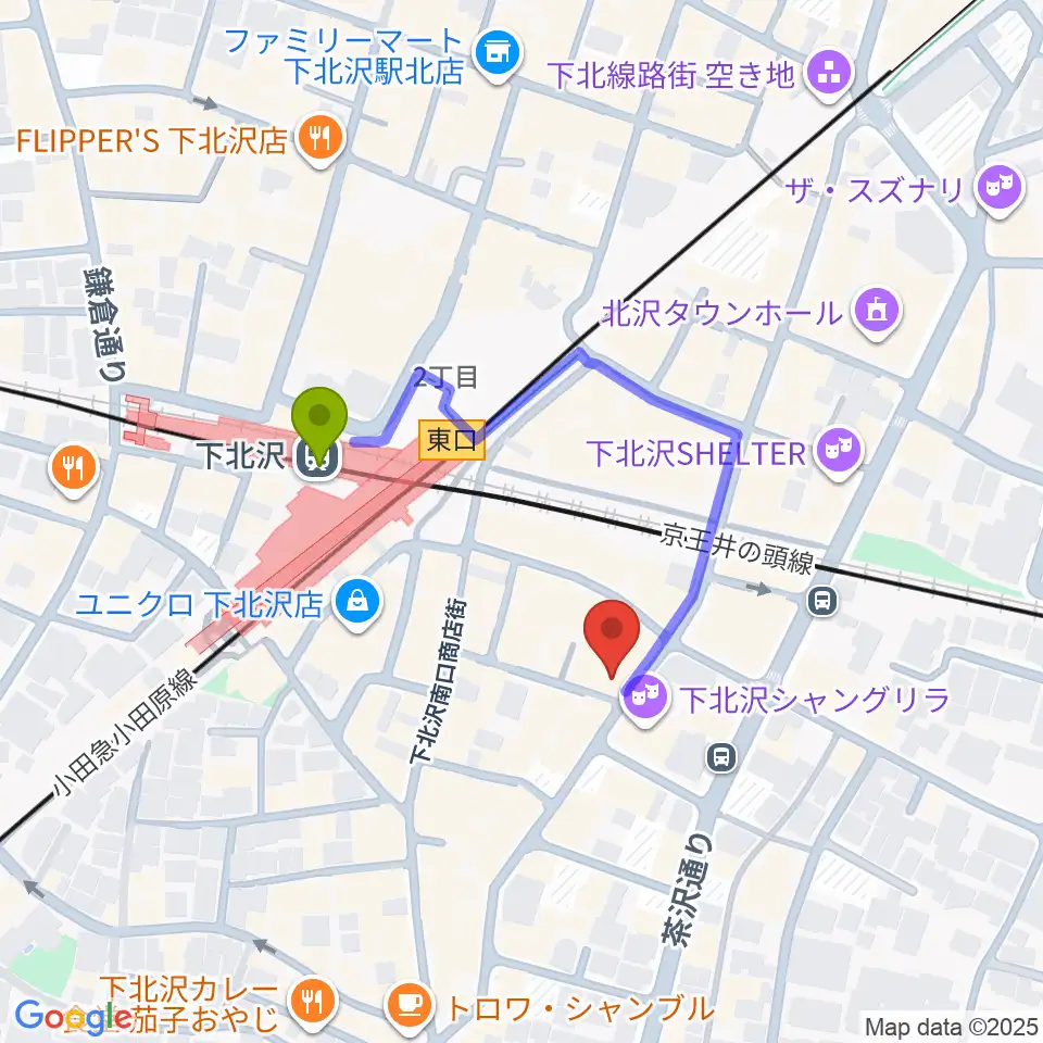 フラッシュ・ディスク・ランチの最寄駅下北沢駅からの徒歩ルート（約3分）地図