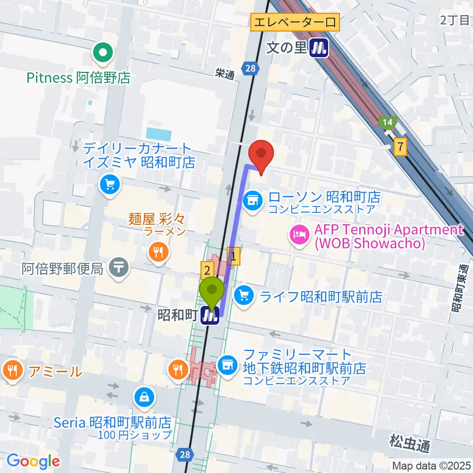 昭和町ダッチの最寄駅昭和町駅からの徒歩ルート（約2分）地図